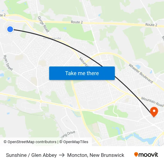 Sunshine / Glen Abbey to Moncton, New Brunswick map