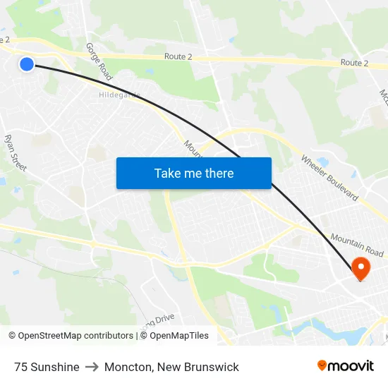 75 Sunshine to Moncton, New Brunswick map