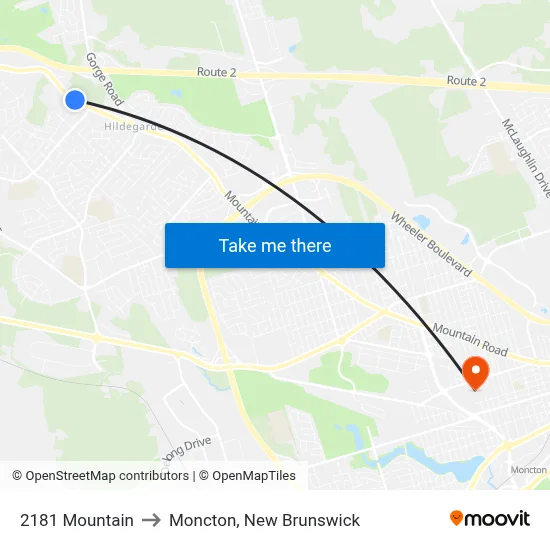 2181 Mountain to Moncton, New Brunswick map