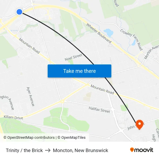 Trinity / the Brick to Moncton, New Brunswick map