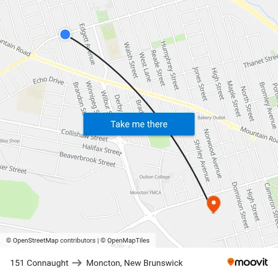 151 Connaught to Moncton, New Brunswick map