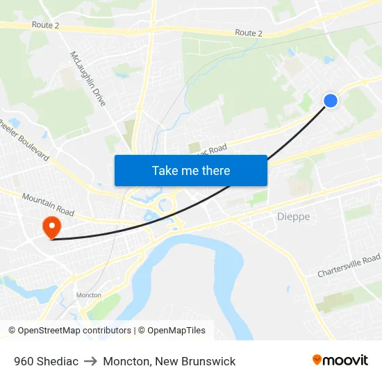 960 Shediac to Moncton, New Brunswick map