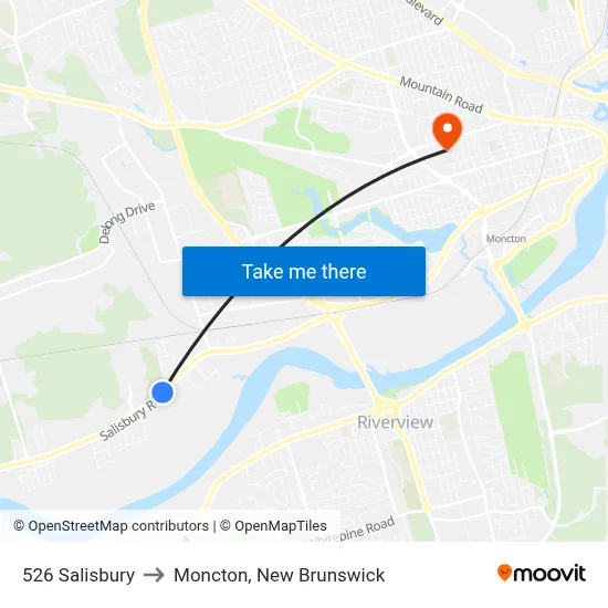 526 Salisbury to Moncton, New Brunswick map