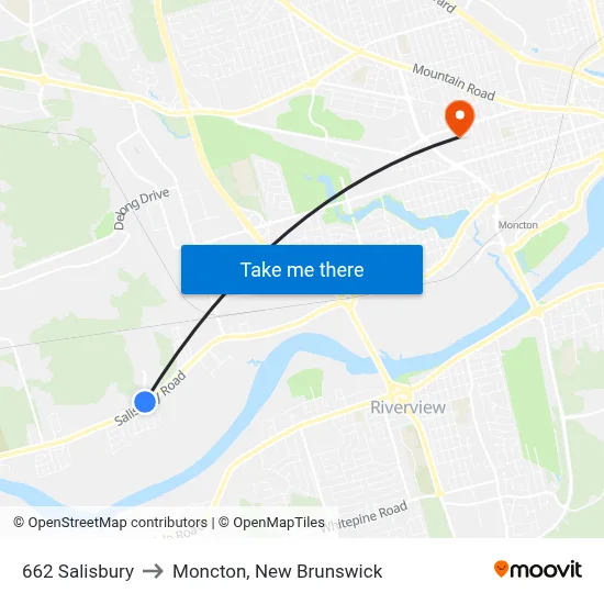 662 Salisbury to Moncton, New Brunswick map