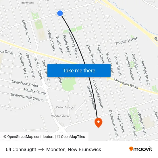 64 Connaught to Moncton, New Brunswick map