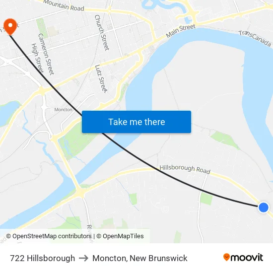 722 Hillsborough to Moncton, New Brunswick map