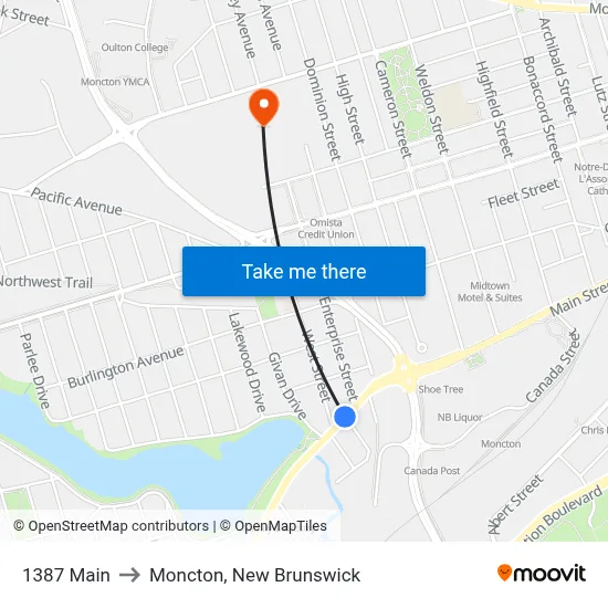 1387 Main to Moncton, New Brunswick map