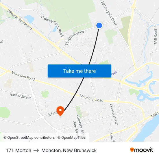 171 Morton to Moncton, New Brunswick map