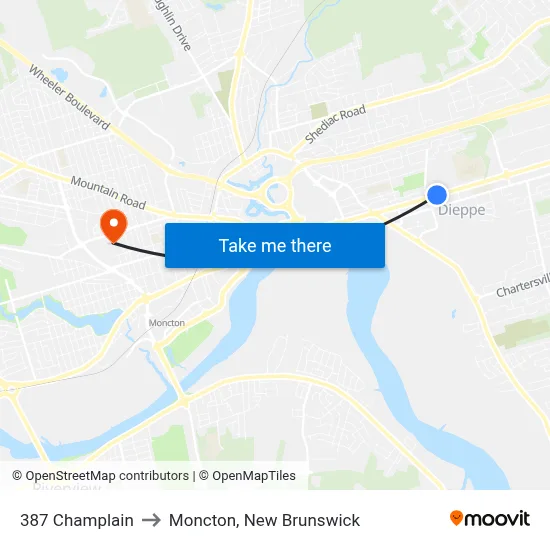 387 Champlain to Moncton, New Brunswick map