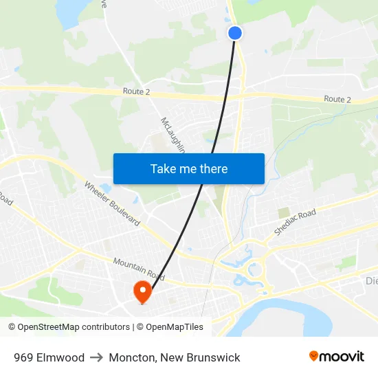 969 Elmwood to Moncton, New Brunswick map