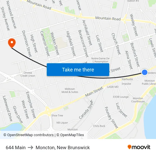 644 Main to Moncton, New Brunswick map