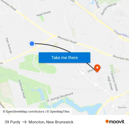 39 Purdy to Moncton, New Brunswick map