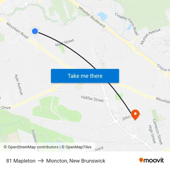 81 Mapleton to Moncton, New Brunswick map