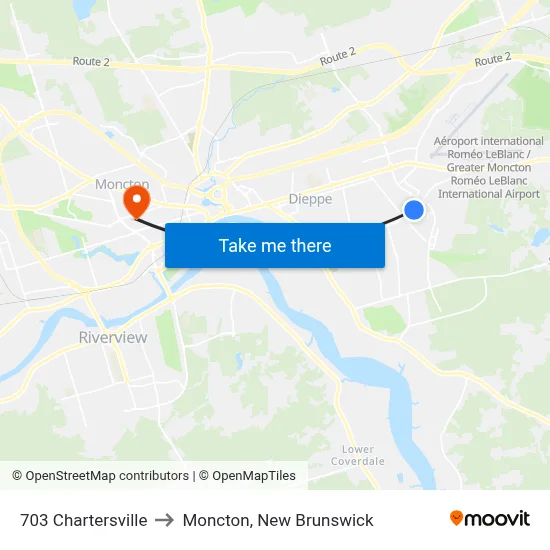 703 Chartersville to Moncton, New Brunswick map