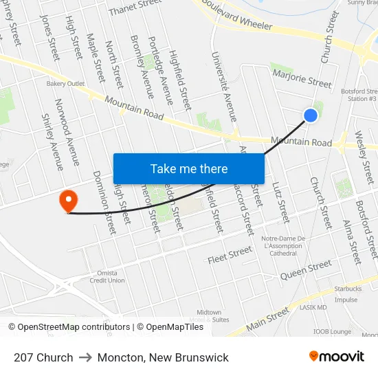 207 Church to Moncton, New Brunswick map