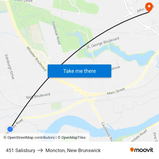 451 Salisbury to Moncton, New Brunswick map