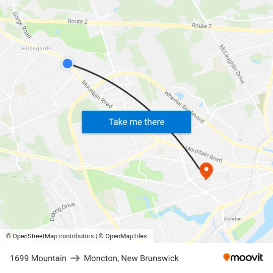 1699 Mountain to Moncton, New Brunswick map