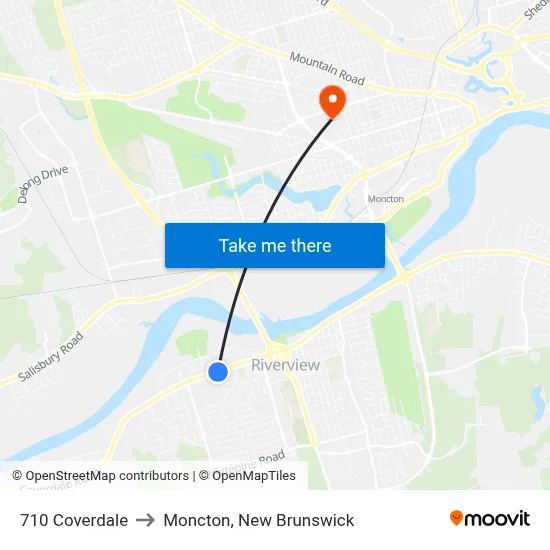 710 Coverdale to Moncton, New Brunswick map