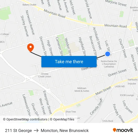 211 St George to Moncton, New Brunswick map