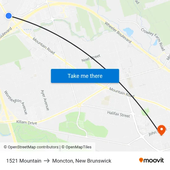 1521 Mountain to Moncton, New Brunswick map