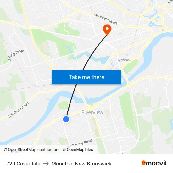 720 Coverdale to Moncton, New Brunswick map