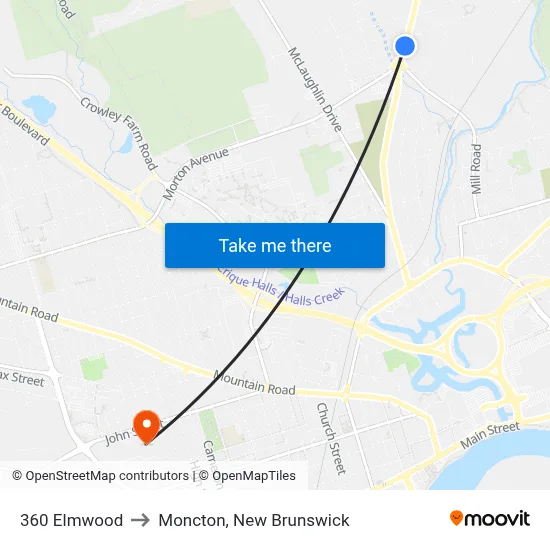360 Elmwood to Moncton, New Brunswick map