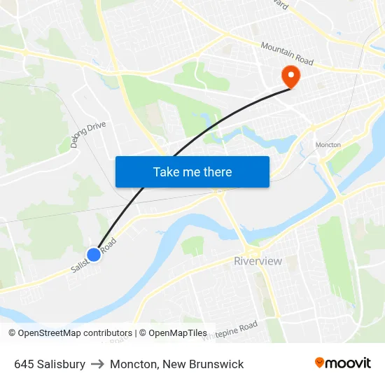 645 Salisbury to Moncton, New Brunswick map