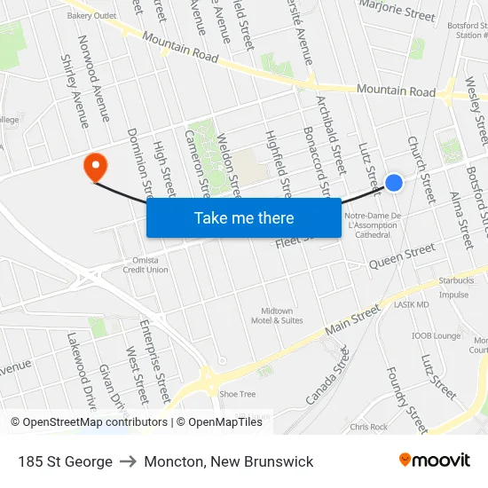 185 St George to Moncton, New Brunswick map