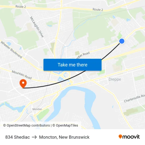 834 Shediac to Moncton, New Brunswick map