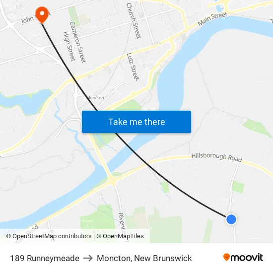 189 Runneymeade to Moncton, New Brunswick map