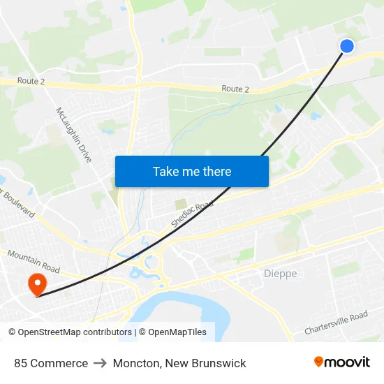 85 Commerce to Moncton, New Brunswick map