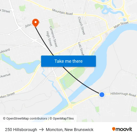 250 Hillsborough to Moncton, New Brunswick map