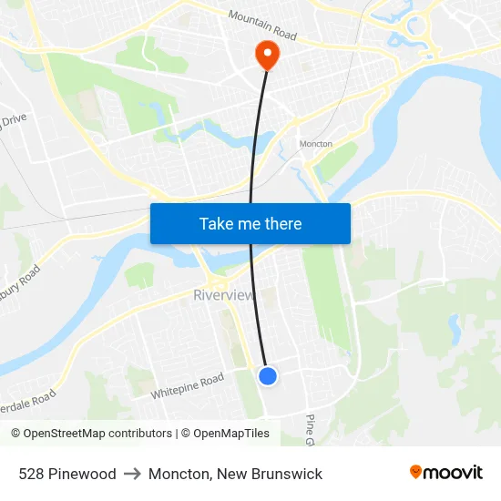 528 Pinewood to Moncton, New Brunswick map