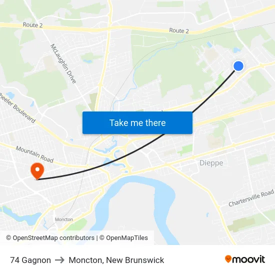 74 Gagnon to Moncton, New Brunswick map