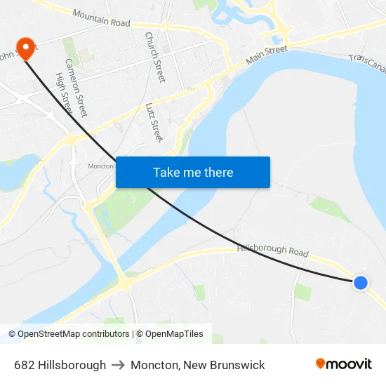 682 Hillsborough to Moncton, New Brunswick map