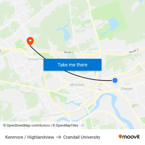 Kenmore / Highlandview to Crandall University map