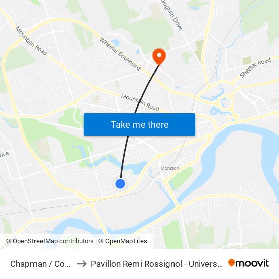 Chapman / Coronation to Pavillon Remi Rossignol - Université de Moncton map