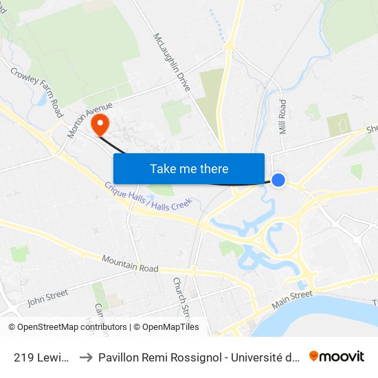 219 Lewisville to Pavillon Remi Rossignol - Université de Moncton map
