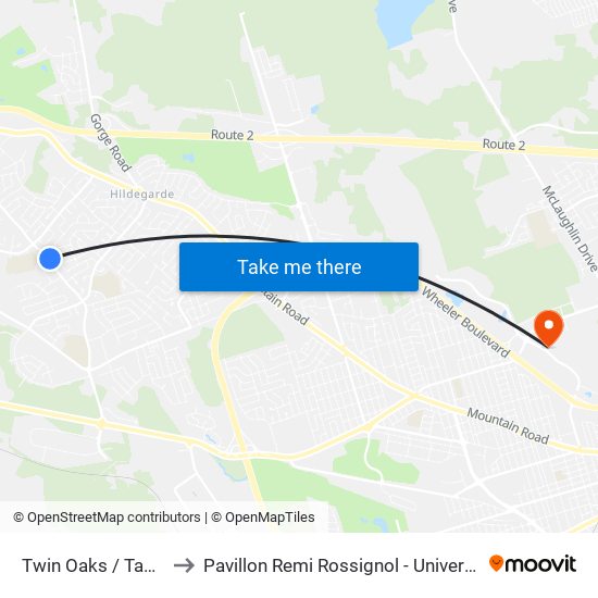 Twin Oaks / Tanglewood to Pavillon Remi Rossignol - Université de Moncton map