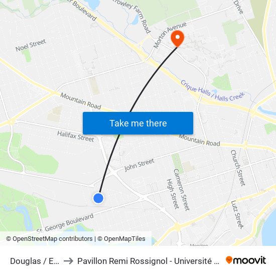 Douglas / Eighth to Pavillon Remi Rossignol - Université de Moncton map