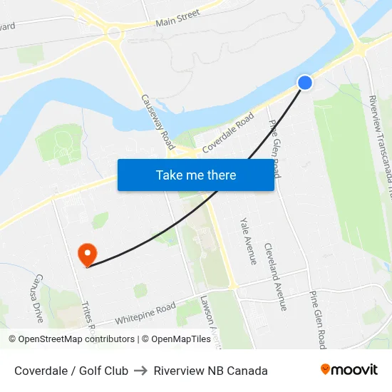 Coverdale / Golf Club to Riverview NB Canada map