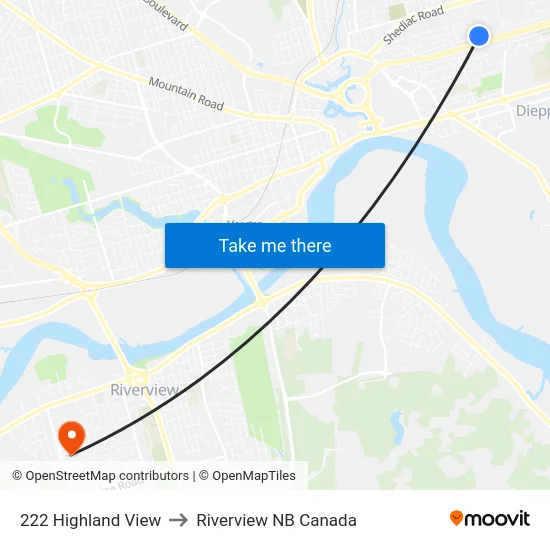 222 Highland View to Riverview NB Canada map