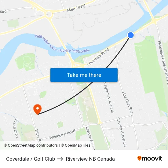 Coverdale / Golf Club to Riverview NB Canada map