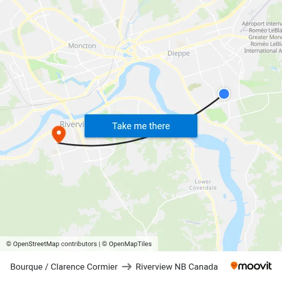 Bourque / Clarence Cormier to Riverview NB Canada map