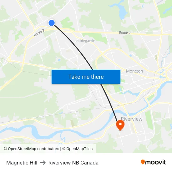 Magnetic Hill to Riverview NB Canada map