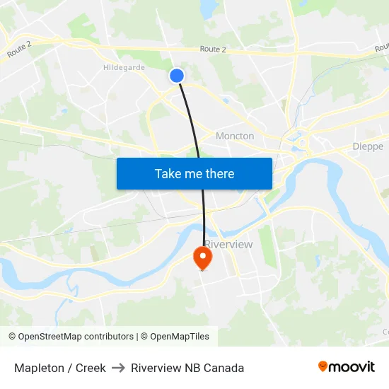 Mapleton / Creek to Riverview NB Canada map