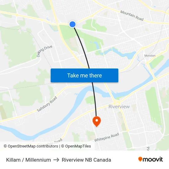 Killam / Millennium to Riverview NB Canada map