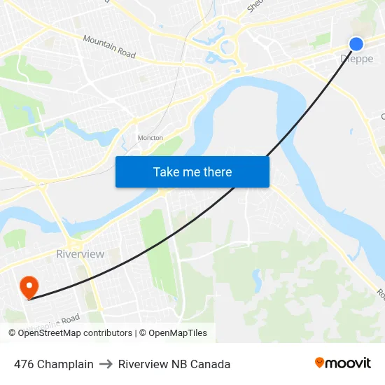 476 Champlain to Riverview NB Canada map