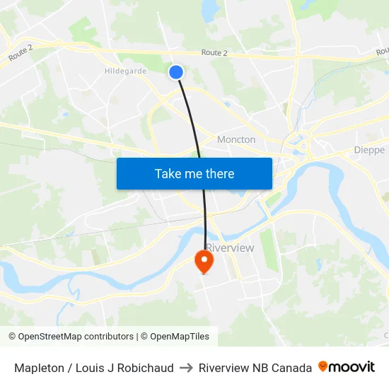 Mapleton / Louis J Robichaud to Riverview NB Canada map