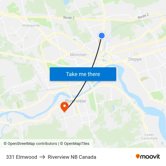 331 Elmwood to Riverview NB Canada map